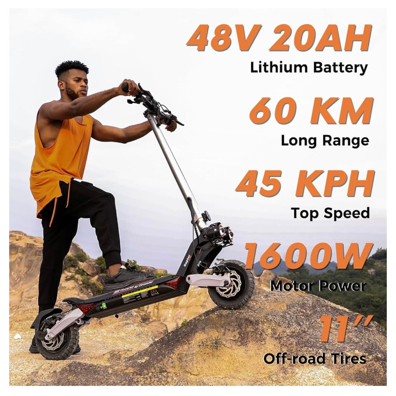 CIRCOOTER 1600W/20Ah Electric Scooter Adult Dual Motor 45 KM/H Top Speed, 60 KM Long Range, Dual Suspensions & 11'' Off-Road Tires, 360°Lighting Foldable Commute E Scooter for Adults, Max Load 330LBS