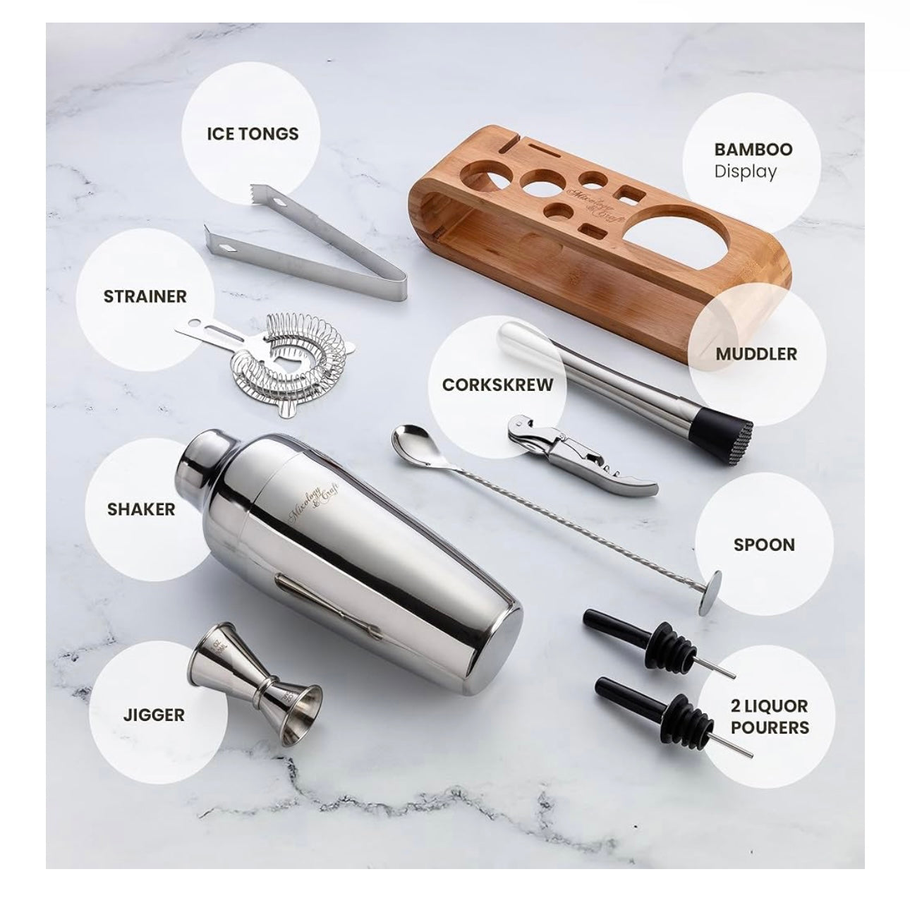 10-Piece Bar Tool Set with Stylish Bamboo Stand