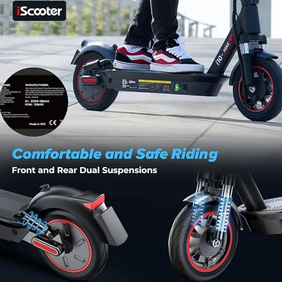 iScooter i10MAX Series Electric Scooter, Max 96KM Range & 45KM/H Speed, 750W Max Power, 10" Pneumatic Tires, Foldable Commuting Electric Scooter for Adults with Turn Signal & APP