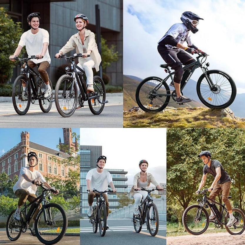 isinwheel M10 Electric Bike for Adults, 26" Ebike Peak 500W 32KM/H, Portable Electric Bicycle with 375WH Removable Battery, Shimano 7 Speed, Front Fork Suspensions for Trail City Commuting