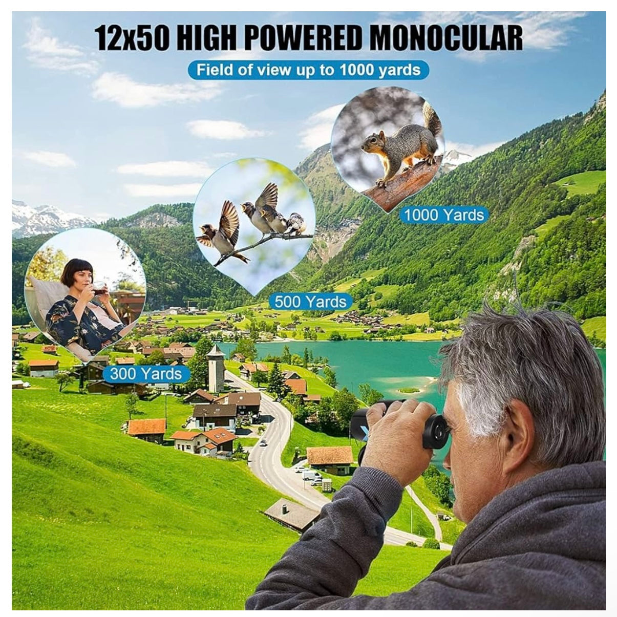 12x50 High-Power Monocular Telescope with Smartphone Tripod - Compact NO.XNX1607