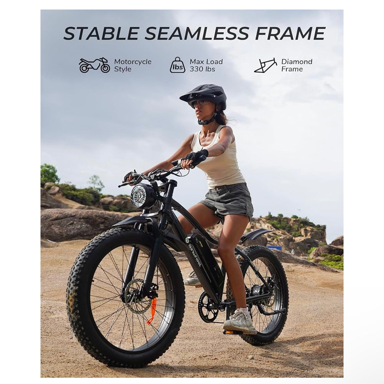 isinwheel M10Plus Electric Bike for Adults, 1000W Peak Motor, 120KM Pas Range & 45KM/H Speed, 26"*4.0 Fat Tire, Commuting Electric Mountain Bicycle with 48V 13Ah Removable Battery & Front Suspension