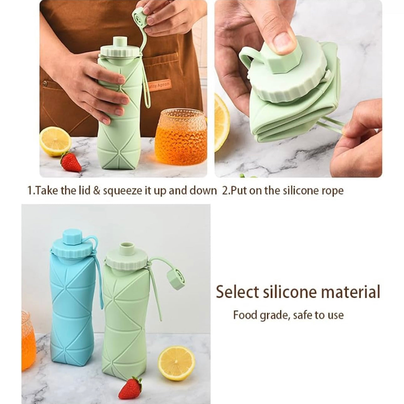 Silicone Foldable Portable Water Bottles 600ml