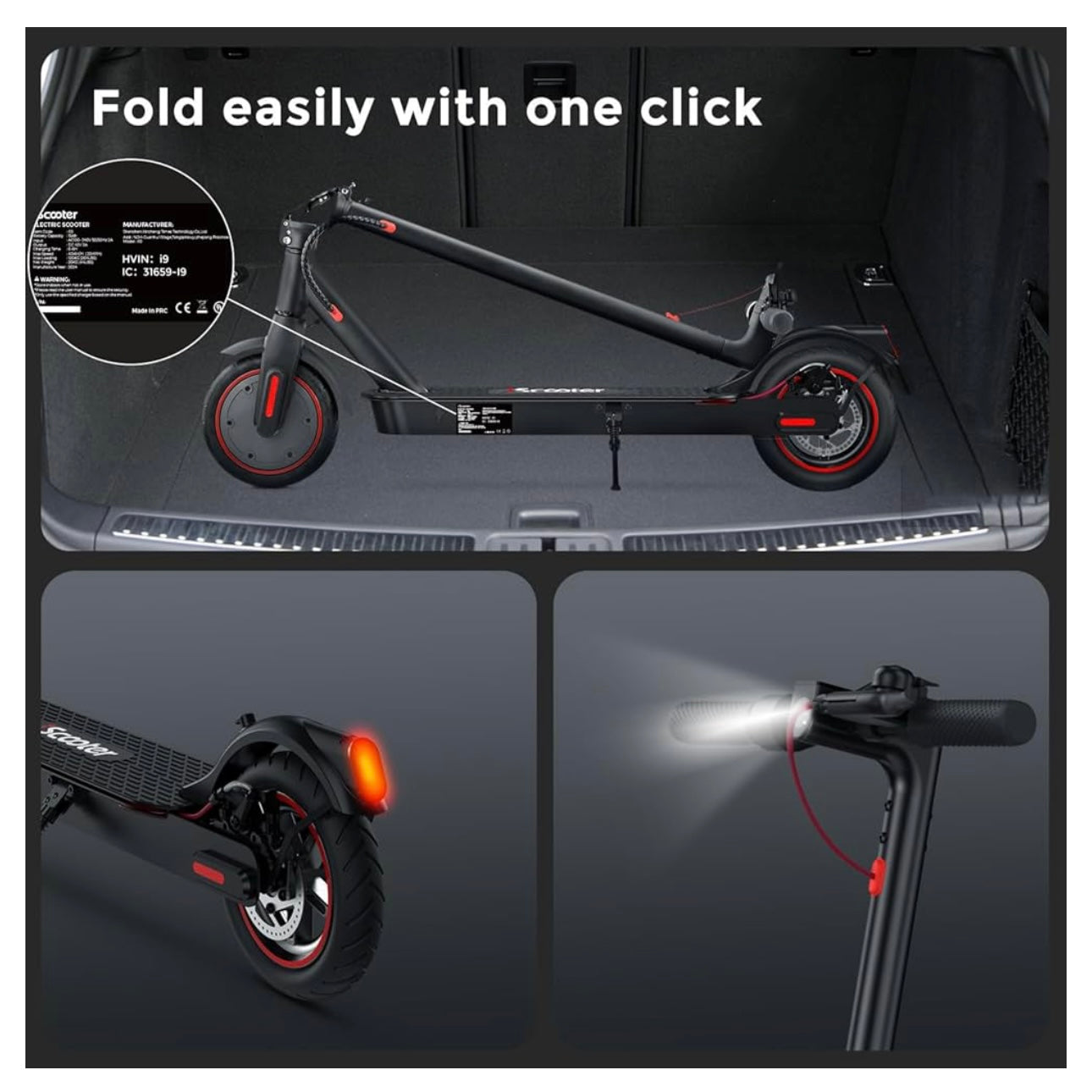 iScooter i9 Electric Scooter, 30KM Long Range & 30KM/H, 500W Peak Motor, Solid Honeycomb Tires 8.5", Foldable E Scooter with Dual Brake, Lightweight Commuting Electric Scooter for Adults & Teens