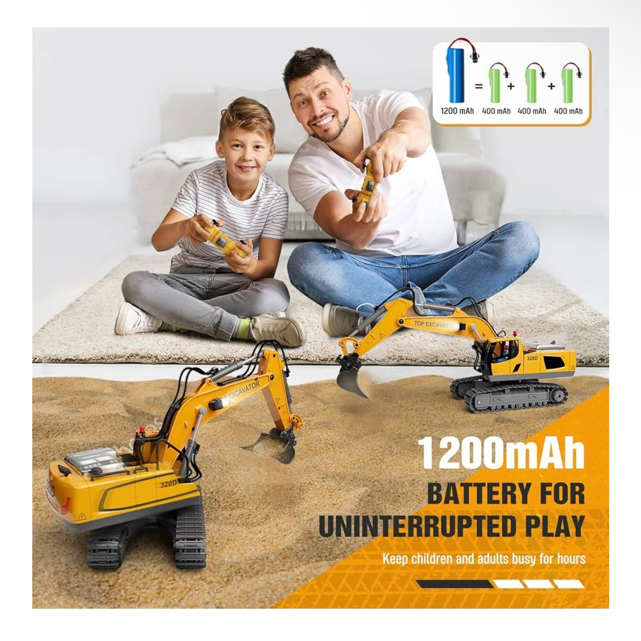 Remote Control Excavator Toys - 11CH RC Excavator with Metal Bucket, Rechargeable Construction Engineering Digger Vehicles with Lights Sound, Christmas Birthday Gift for Boys Kids Age 3+ (1:20)