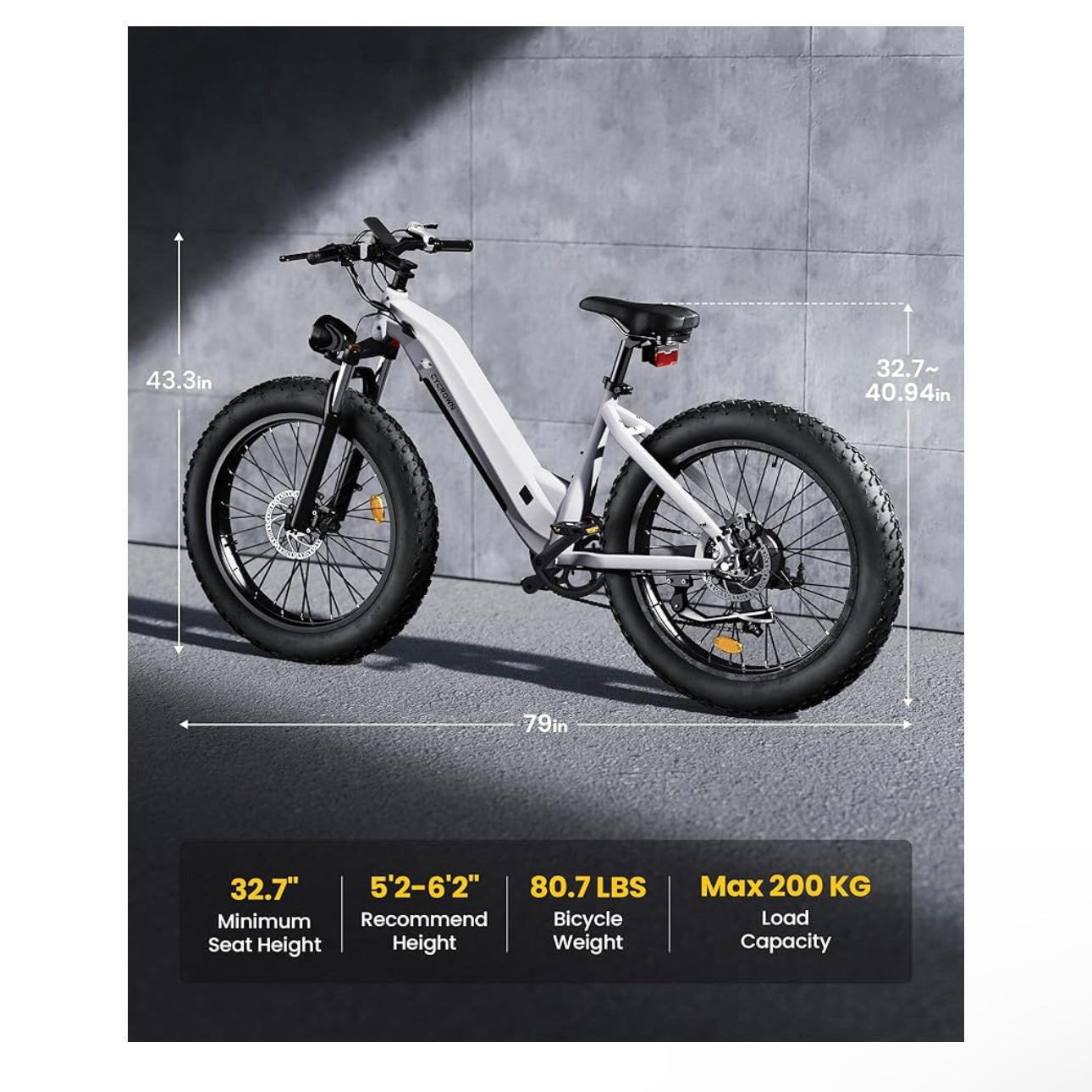 CYCROWN CycVerve Electric Bike, 26" x4.0 Fat Tire Step-Thru Ebike for Adults, 48V 15.6Ah Removable Battery, MAX 120KM PAS Range & 45KMH, 1000W Peak Motor Commuter Mountain Electric Bicycle, 7 Speed
