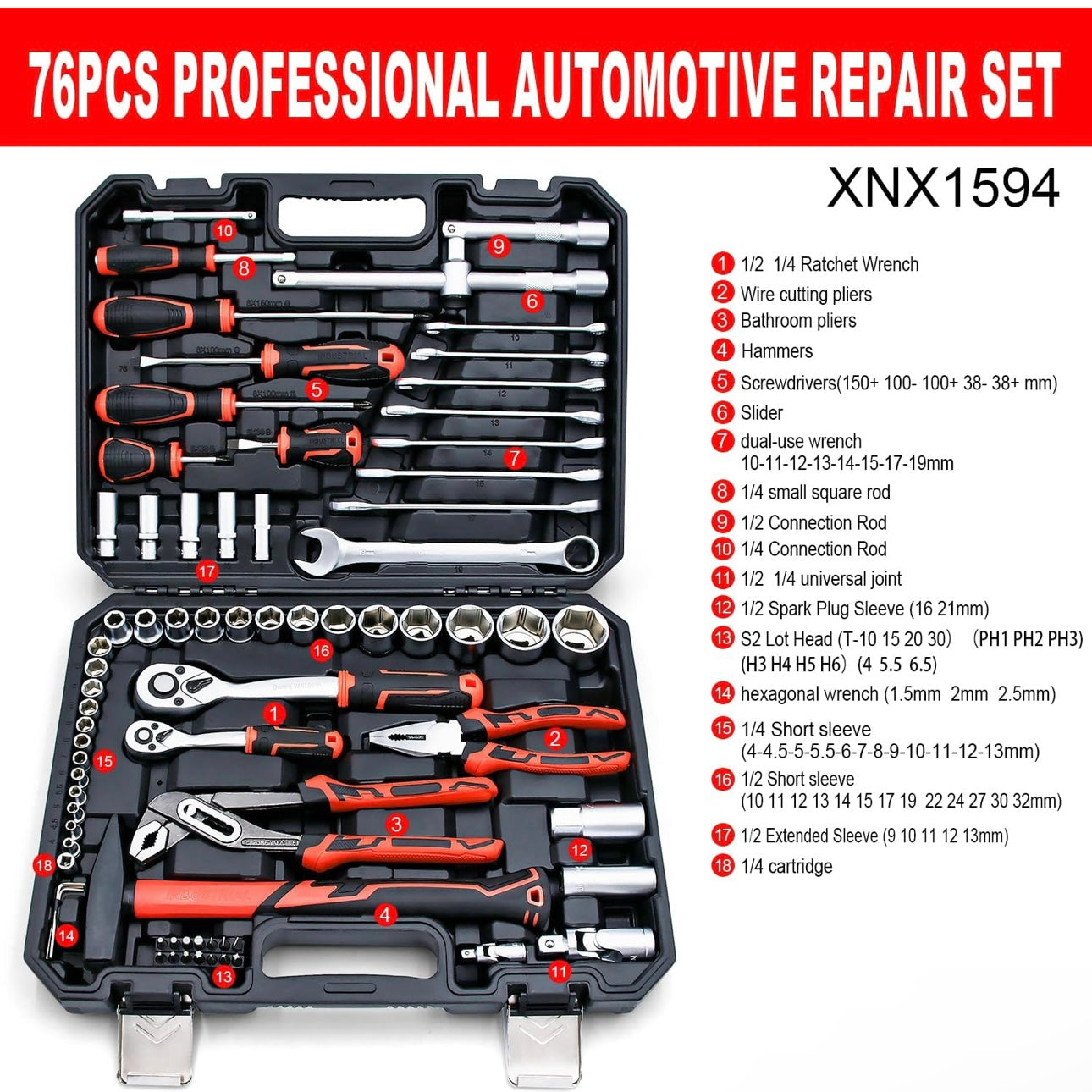 76-Piece Car Repair Tool Kit Pro NO.XNX1549