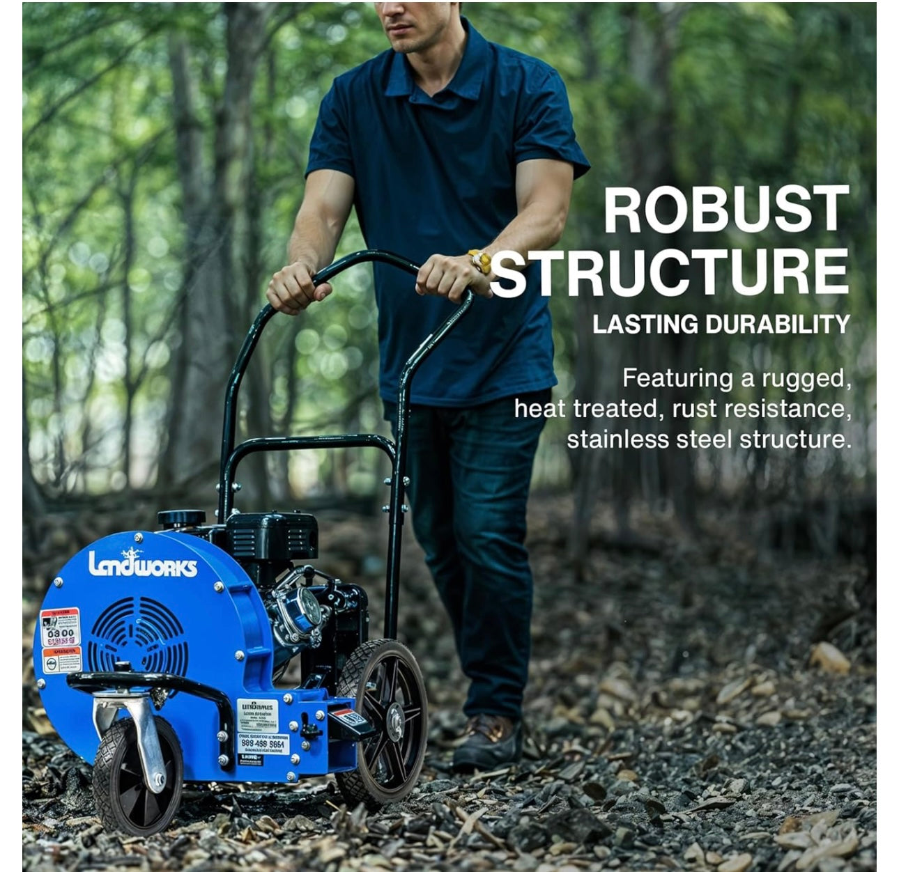 Landworks Leaf Blower Wheeled Walk Behind Jet Sweep Manual-Propelled Powerful 7HP 4 Stroke OHV Motor Output Wind Force of 150 MPH / 1270 CFM at 3600RPM