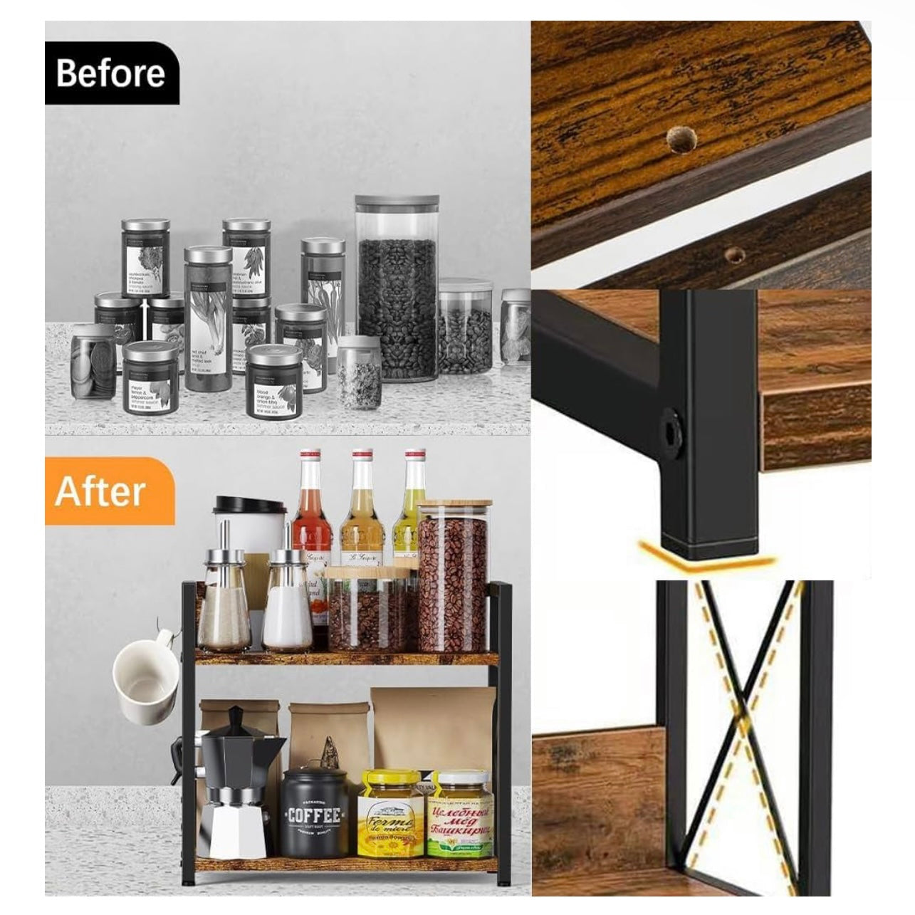 2 Tier Shelf Kitchen Counter Organizer Brown