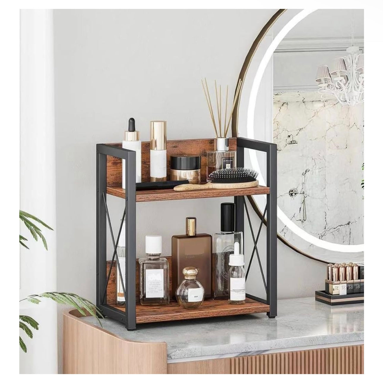 2 Tier Shelf Kitchen Counter Organizer Brown