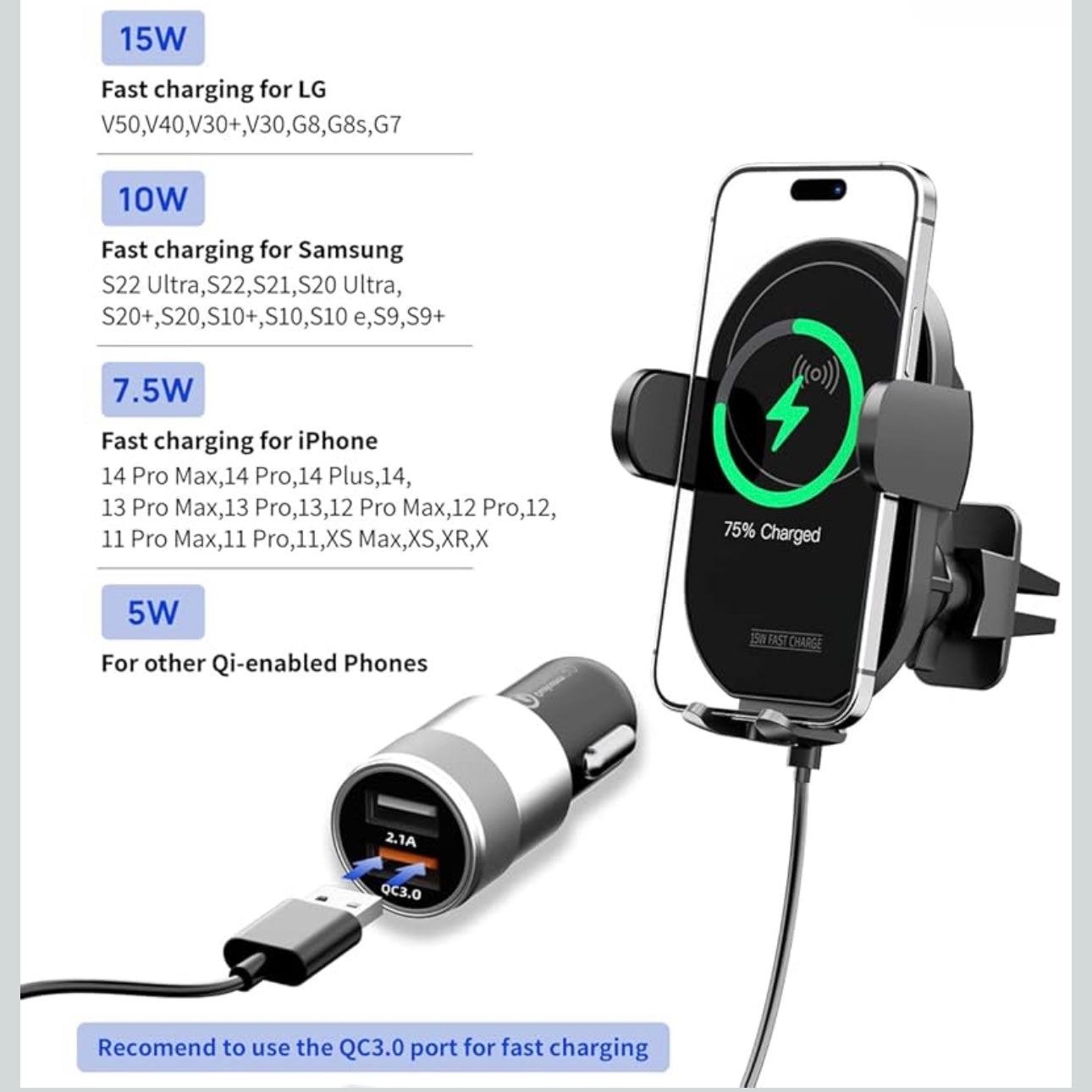 Car Phone Holder with Wireless Charger
