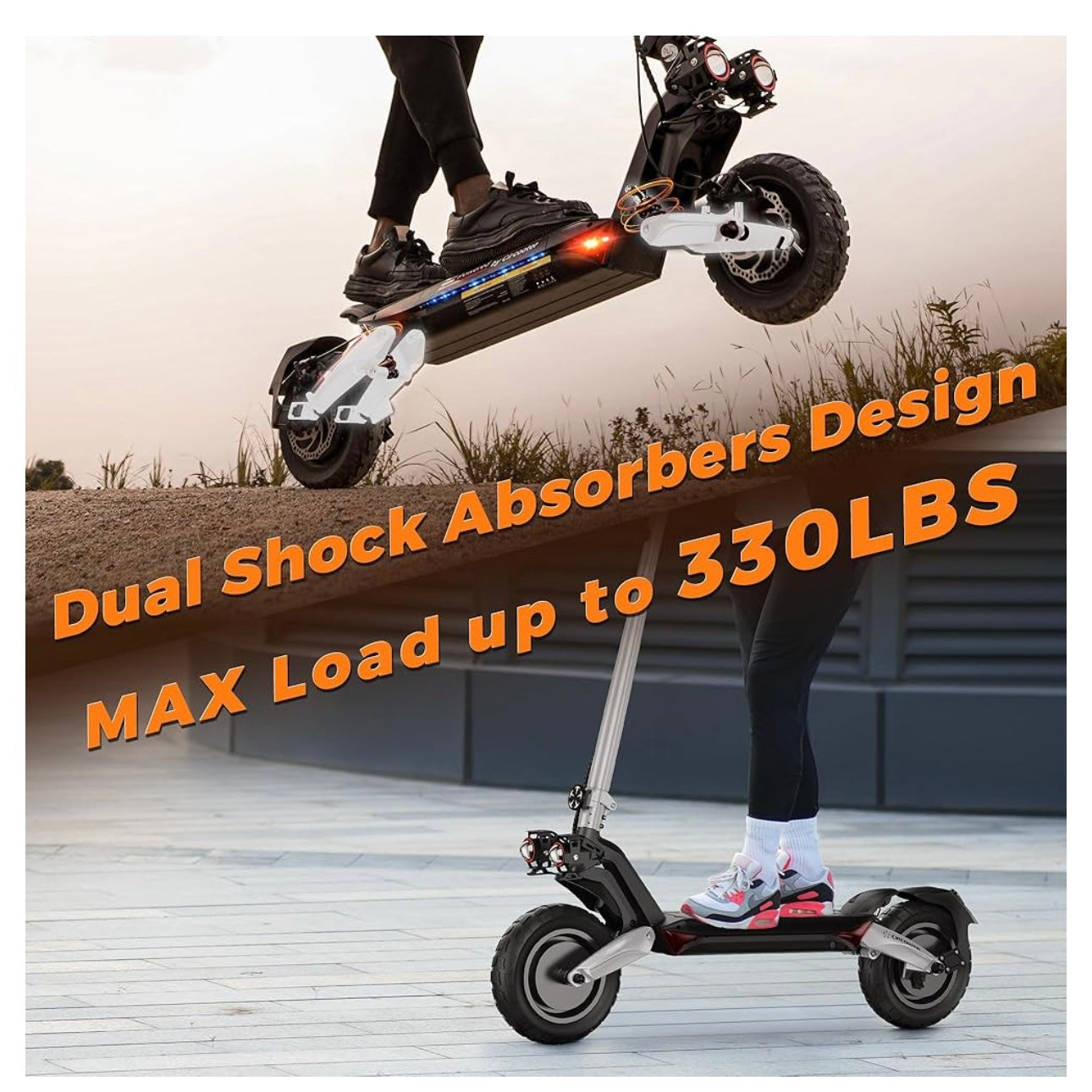 CIRCOOTER 1600W/20Ah Electric Scooter Adult Dual Motor 45 KM/H Top Speed, 60 KM Long Range, Dual Suspensions & 11'' Off-Road Tires, 360°Lighting Foldable Commute E Scooter for Adults, Max Load 330LBS