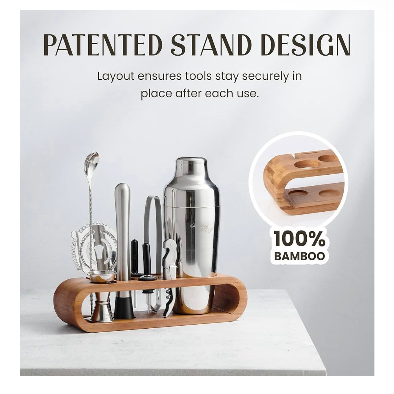10-Piece Bar Tool Set with Stylish Bamboo Stand
