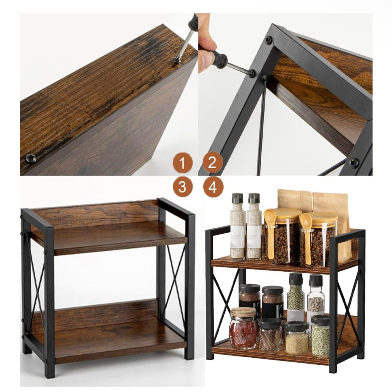 2 Tier Shelf Kitchen Counter Organizer Brown