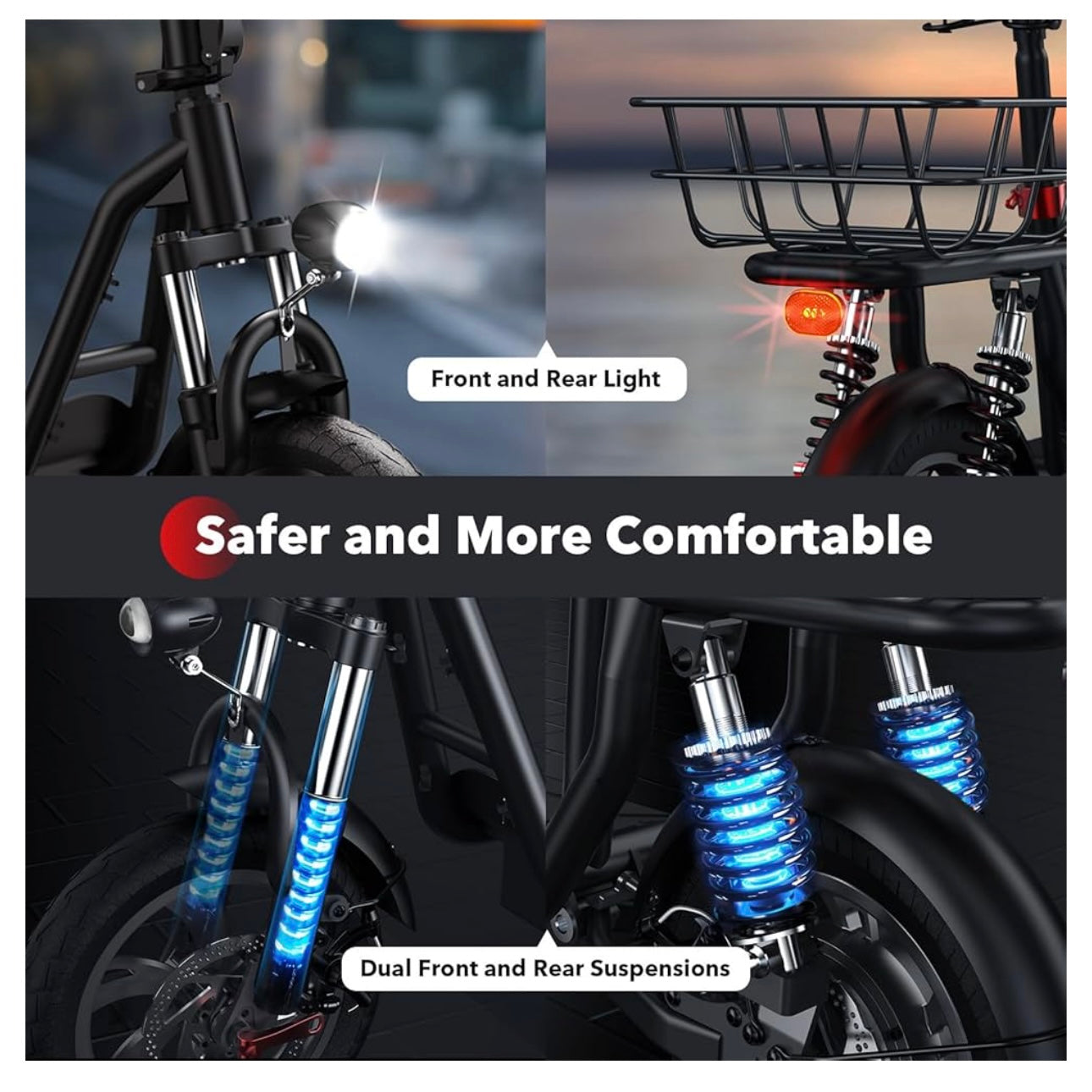 iScooter Electric Scooter with Seat, 45/35 KM Range & 45/25 KM/H, Power by 800W/500W Motor 14" / 12", Height Adjustable Seat & Handlebar, Dual Suspensions Foldable Scooter with Basket for Adults