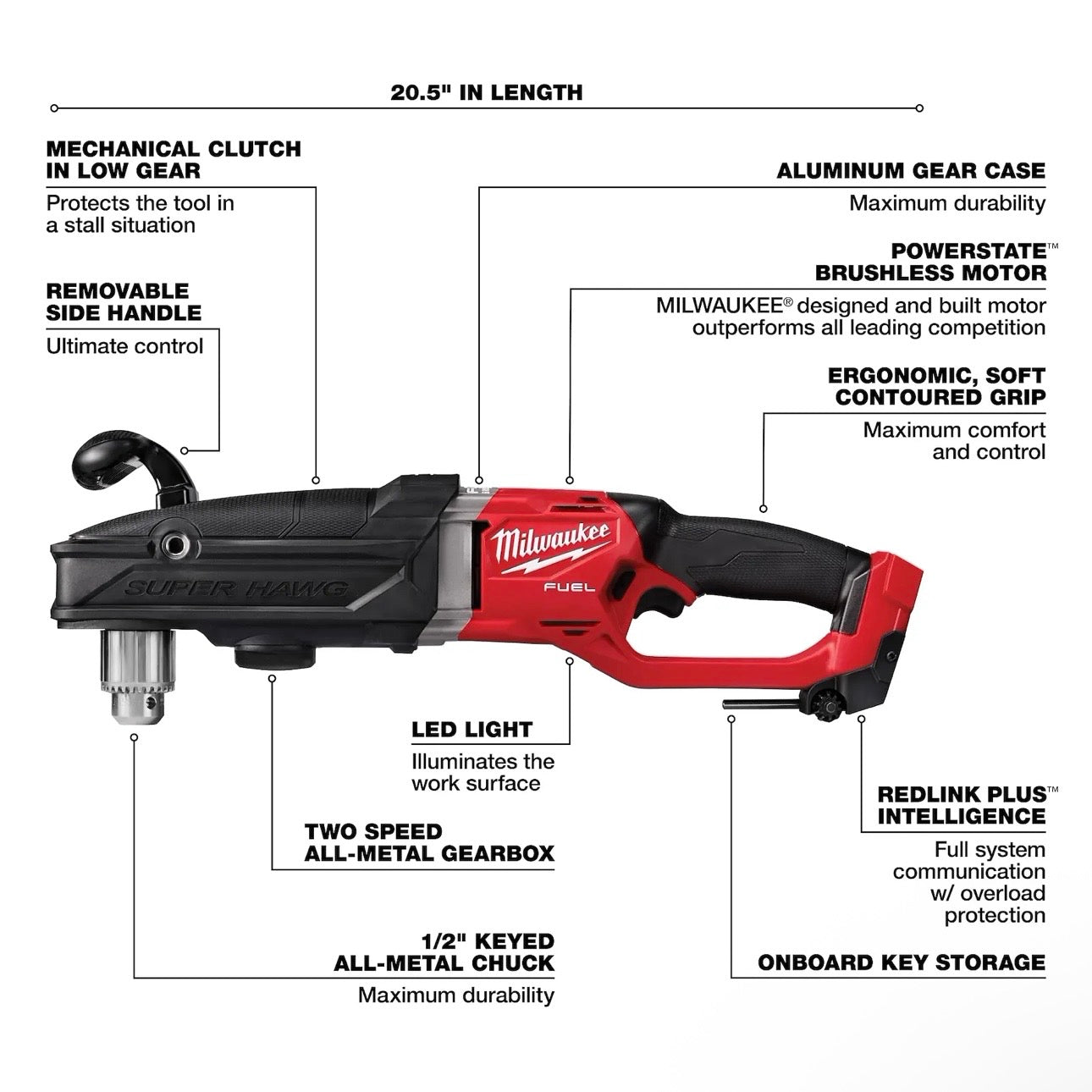 Used Millwaukee 2809-20 M18 FUEL SUPER HAWG 1/2" Right Angle Drill Tool Only