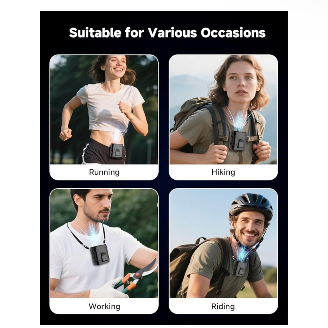 Portable Fan Rechargeable,4 Speeds Strong Airflow Small Fan Waist,Battery Powered Mini Fan Handheld,Neck Fan for Travel Camping Outdoor Jobsite,Personal Fan Wearable-Black with Bracket