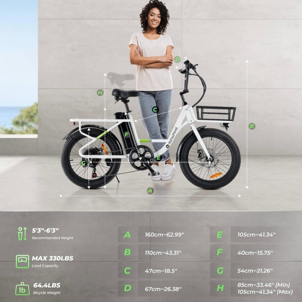 isinwheel U7 Adults Electric Cargo Bike with Basket(500W Motor/ 80KM Range/ 32KM/h Top Speed/20"×3.0 Fat Tire/48V 10.4h/UL2849 & CFR1512 Certified/USB Charing Port)