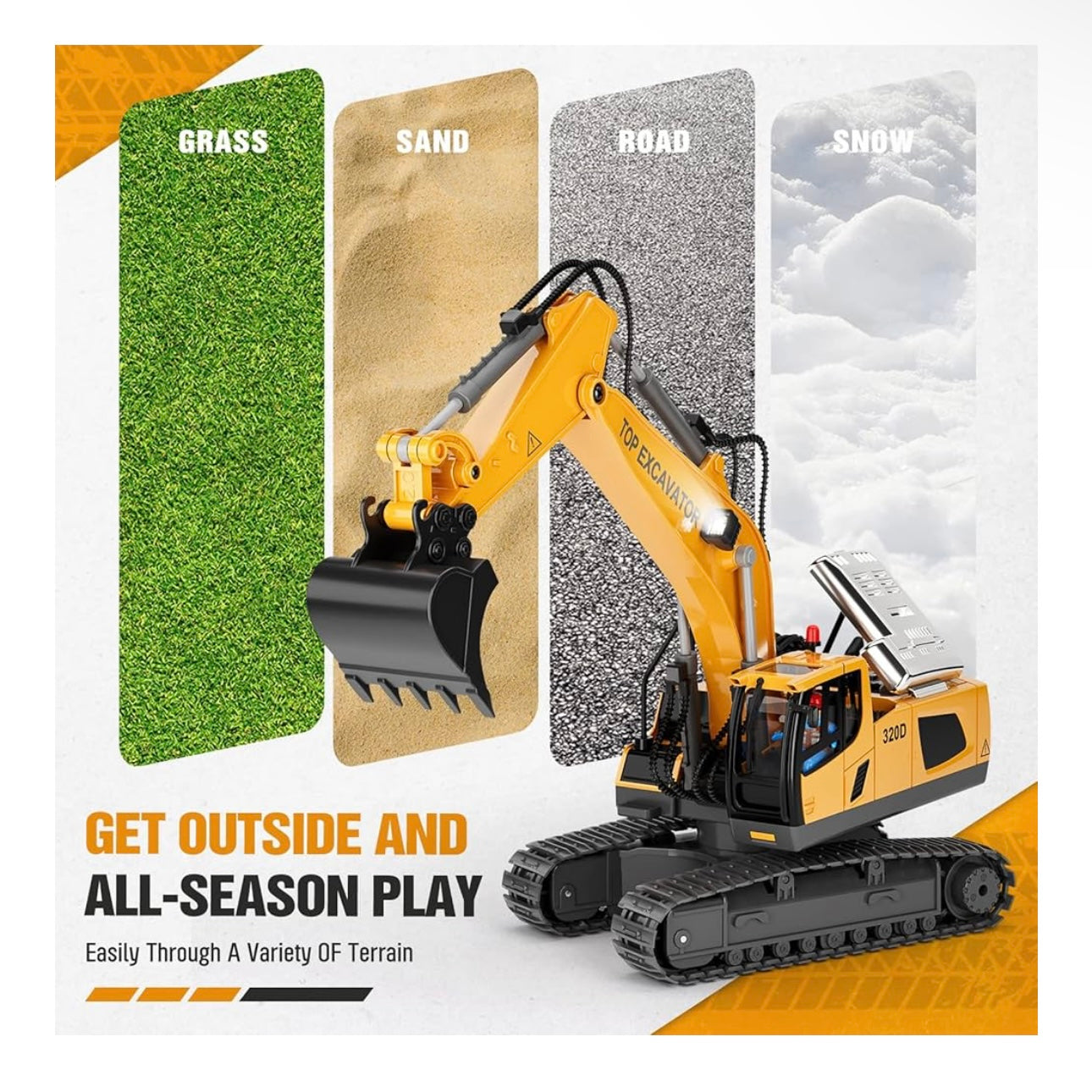 Remote Control Excavator Toys - 11CH RC Excavator with Metal Bucket, Rechargeable Construction Engineering Digger Vehicles with Lights Sound, Christmas Birthday Gift for Boys Kids Age 3+ (1:20)