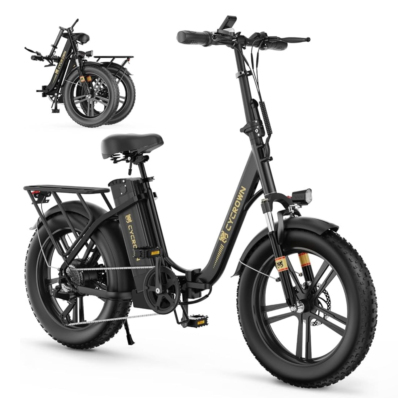 CYCROWN CycFree-MAX Electric Bike for Adults 120KM, 20"*4.0 Fat Tire Ebike Peak 1500W 32KMH, 48V/20Ah Removable Battery, Folding Electric Bicycle with 7-Speed-SIS, Full Suspension for Commuting