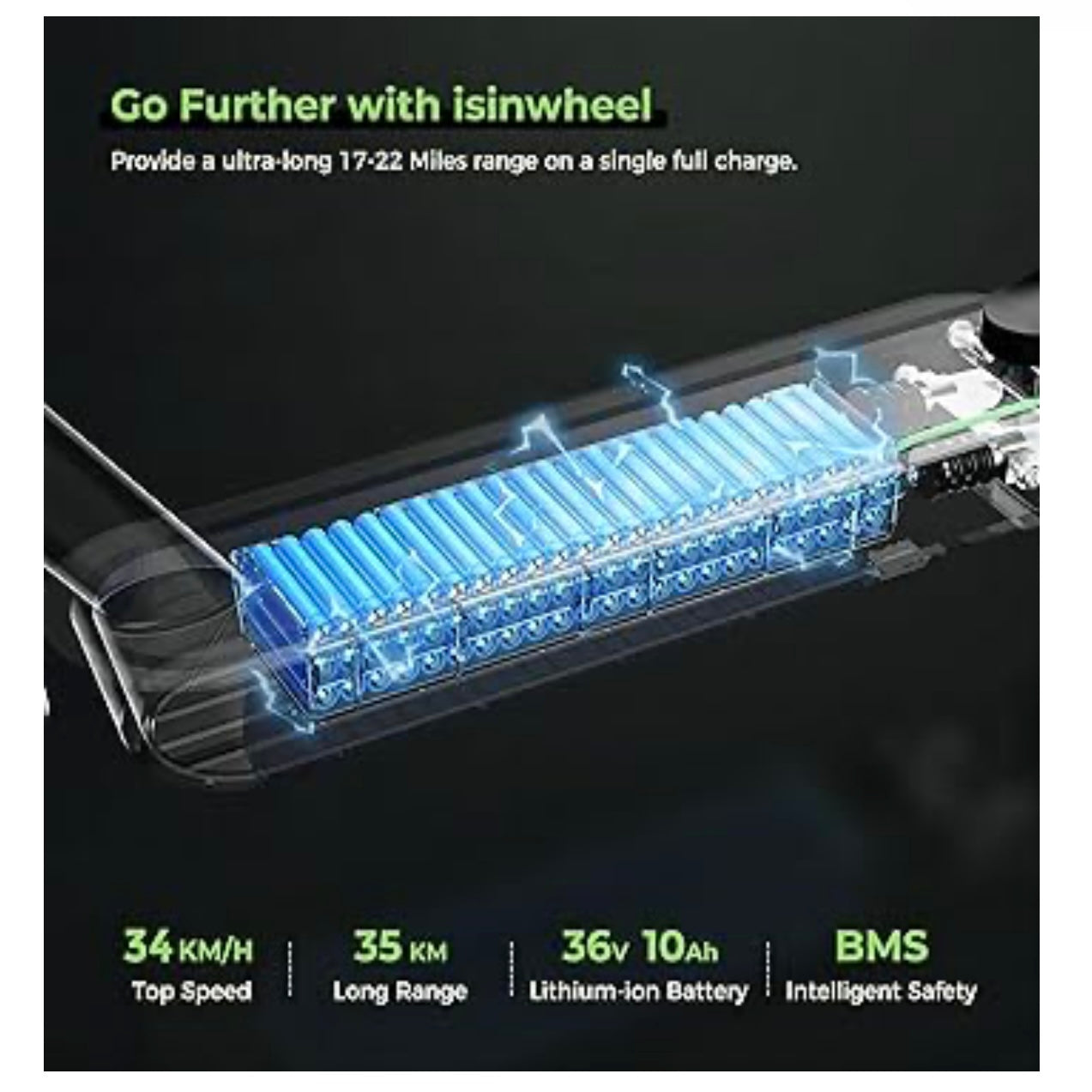 isinwheel Electric Scooter,800W Peak Motor Electric Scooter Adult, 30km/h 35km Max Range