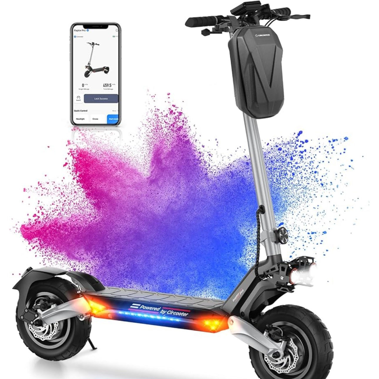 CIRCOOTER 1600W/20Ah Electric Scooter Adult Dual Motor 45 KM/H Top Speed, 60 KM Long Range, Dual Suspensions & 11'' Off-Road Tires, 360°Lighting Foldable Commute E Scooter for Adults, Max Load 330LBS