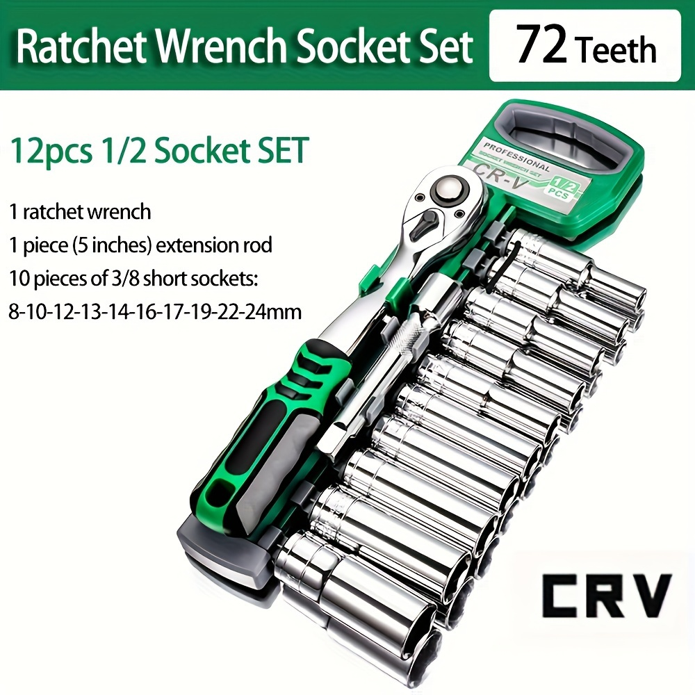 72 Tooth12 piece Ratchet Wrench Socket Set 1/2 "