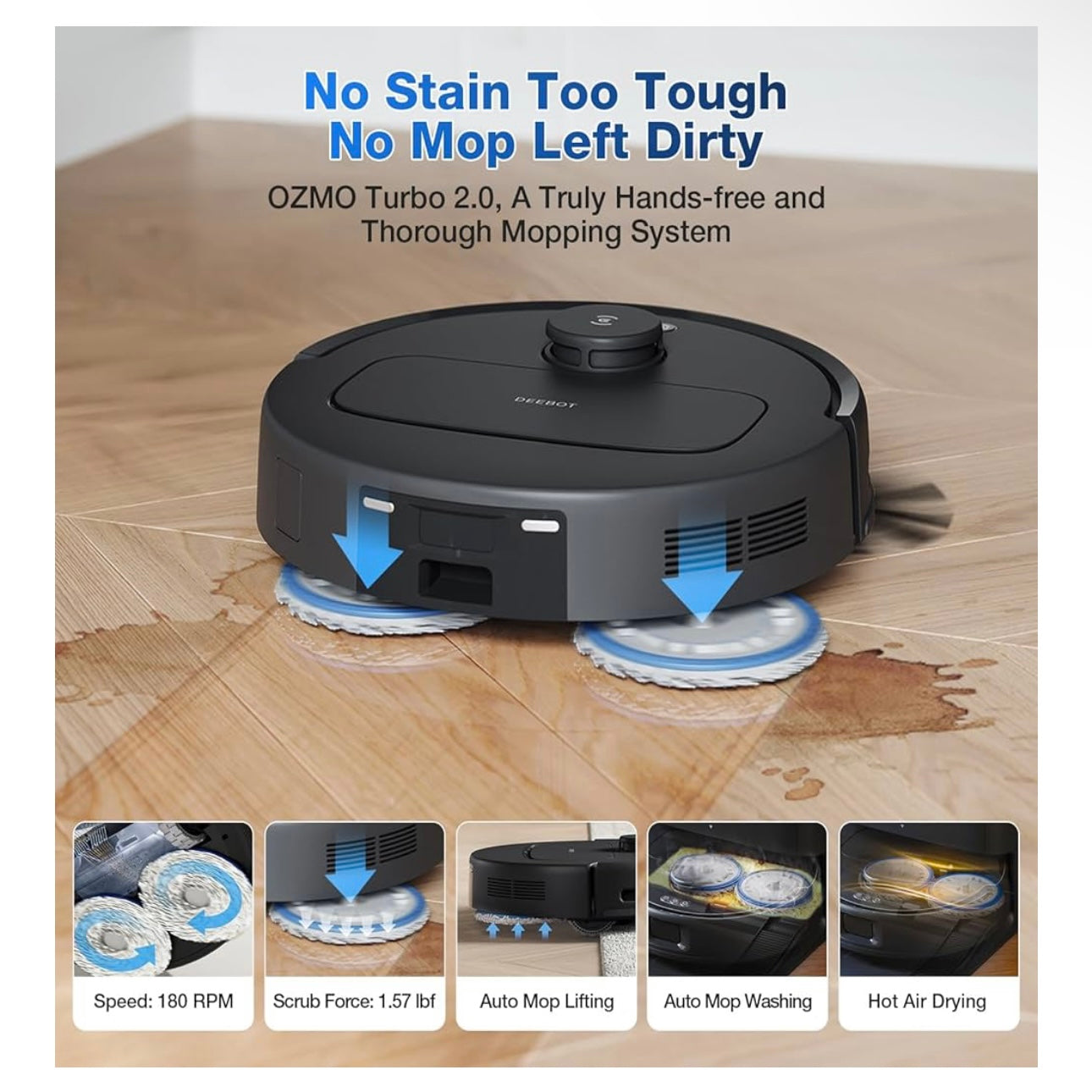 ECOVACS DEEBOT N30 PRO OMNI Robot Vacuum and Mop, 10000Pa Suction, TruEdge Adaptive Edge Mopping, ZeroTangle 2.0 Technology,140℉ Hot Water Mop Washing, Hot Air-Drying, Self-Emptying, Auto-lift Mopping