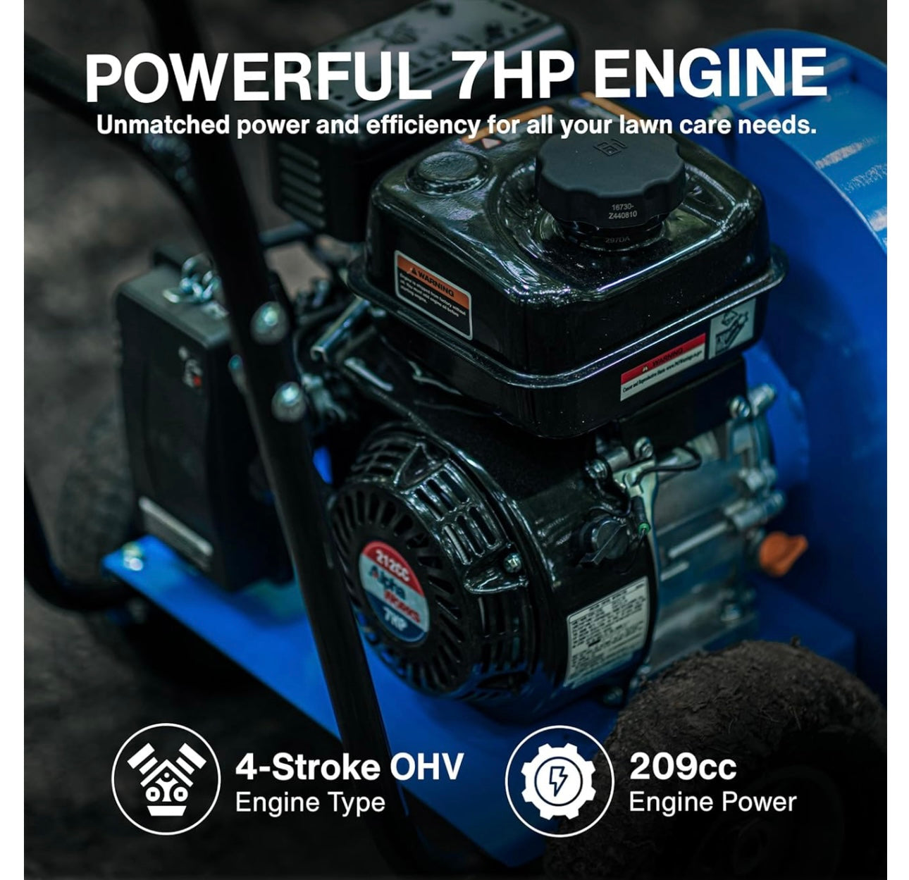 Landworks Leaf Blower Wheeled Walk Behind Jet Sweep Manual-Propelled Powerful 7HP 4 Stroke OHV Motor Output Wind Force of 150 MPH / 1270 CFM at 3600RPM