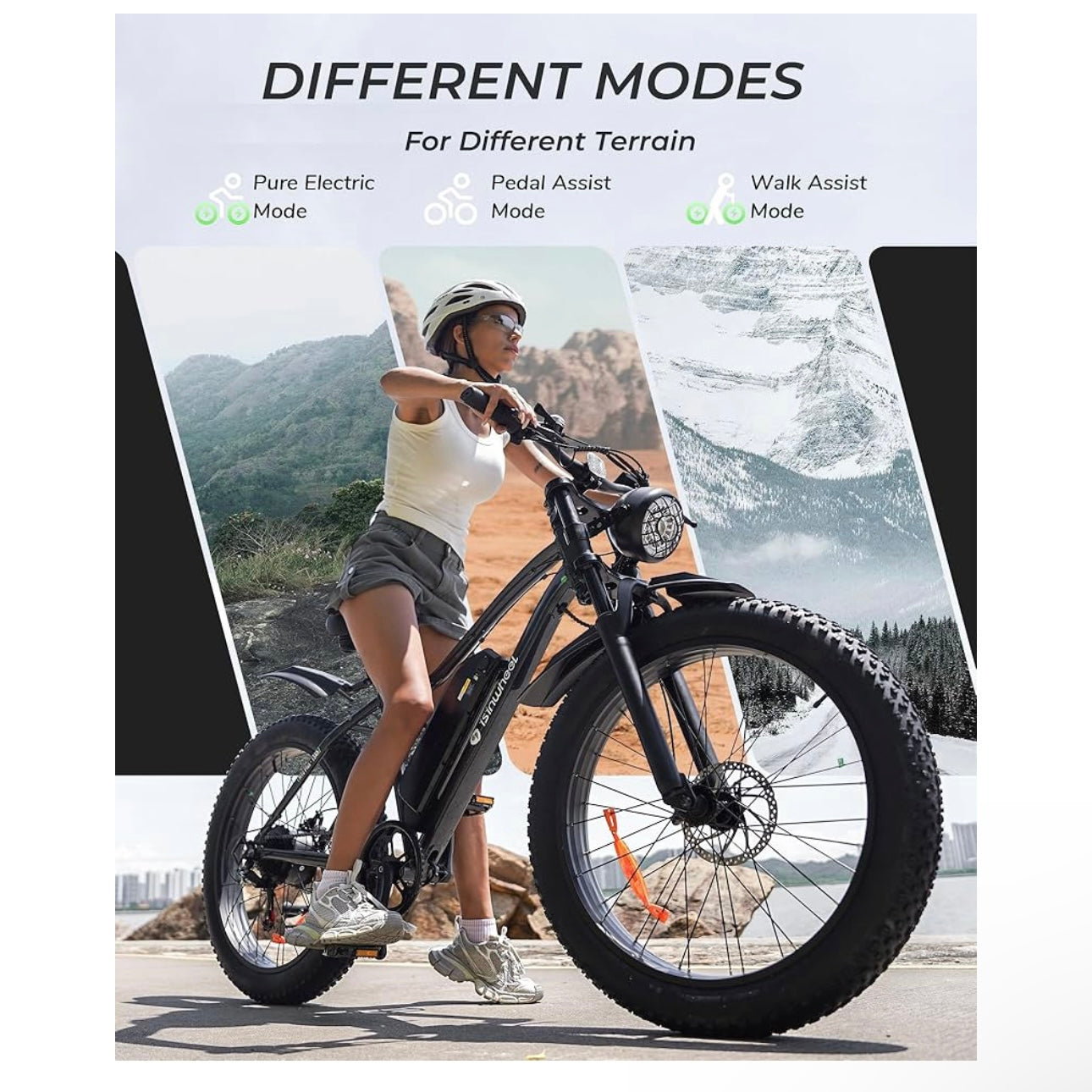 isinwheel M10Plus Electric Bike for Adults, 1000W Peak Motor, 120KM Pas Range & 45KM/H Speed, 26"*4.0 Fat Tire, Commuting Electric Mountain Bicycle with 48V 13Ah Removable Battery & Front Suspension