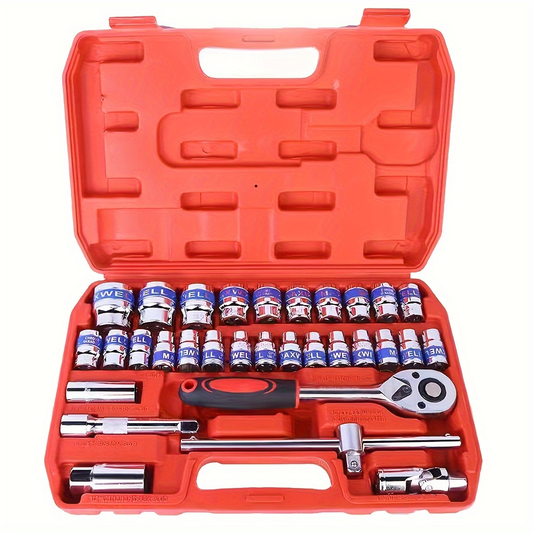 Hand Tools 32pcs Mechanics Tool Set 1/2 Drive Deep and Standard Sockets Ratchet Wrench Set Practical NO.HJD424