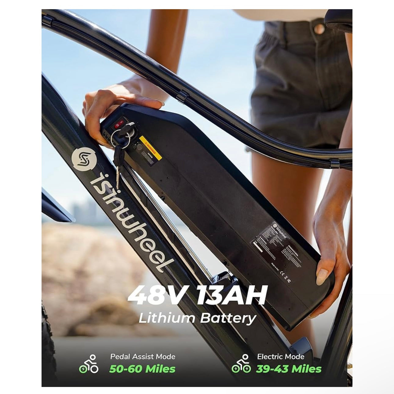 isinwheel M10Plus Electric Bike for Adults, 1000W Peak Motor, 120KM Pas Range & 45KM/H Speed, 26"*4.0 Fat Tire, Commuting Electric Mountain Bicycle with 48V 13Ah Removable Battery & Front Suspension