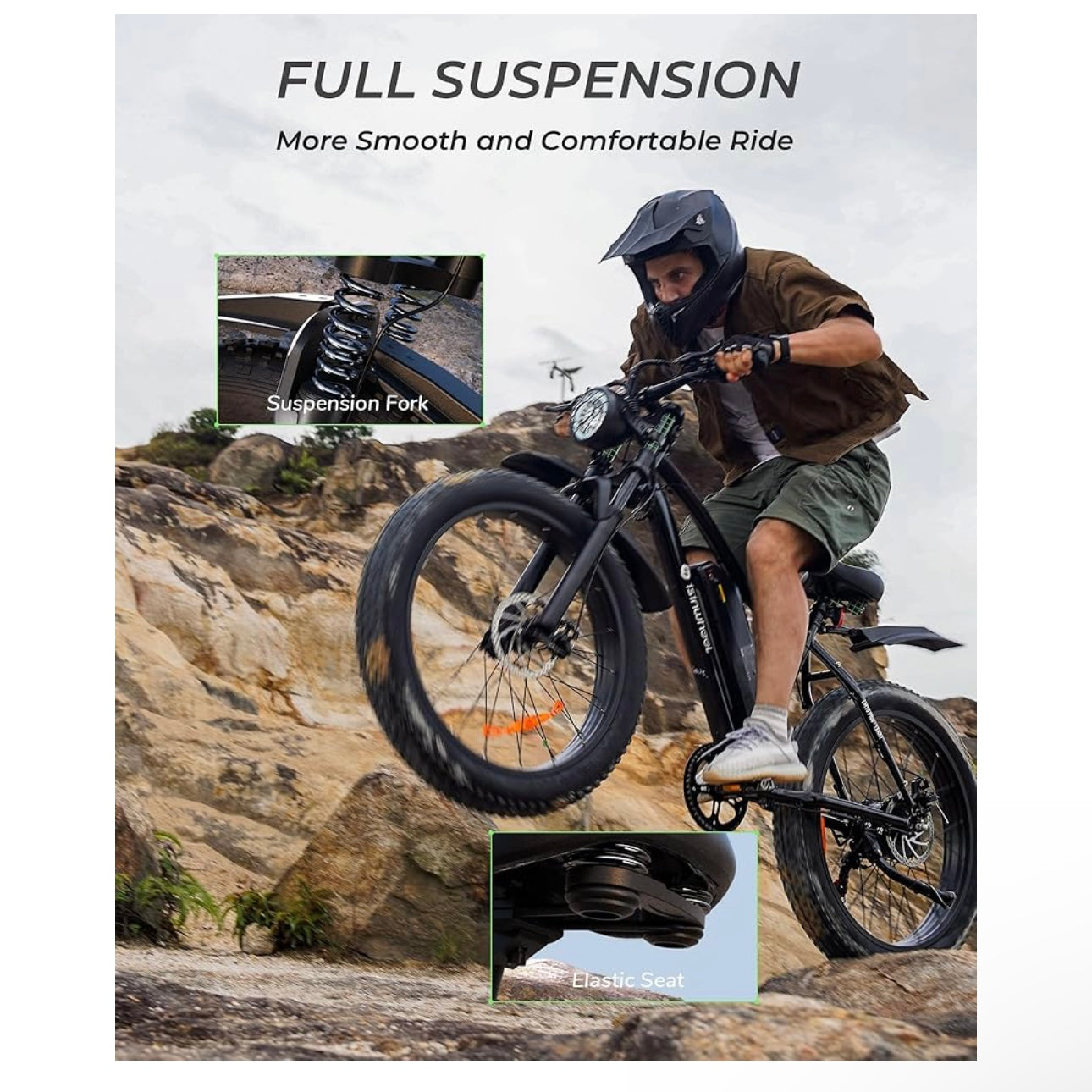 isinwheel M10Plus Electric Bike for Adults, 1000W Peak Motor, 120KM Pas Range & 45KM/H Speed, 26"*4.0 Fat Tire, Commuting Electric Mountain Bicycle with 48V 13Ah Removable Battery & Front Suspension