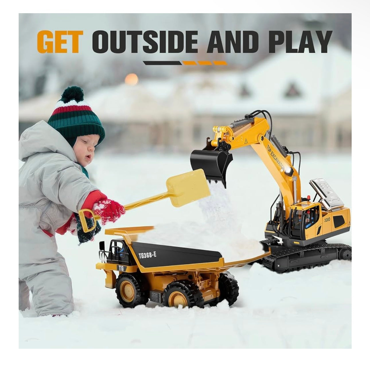 Remote Control Excavator Toys - 11CH RC Excavator with Metal Bucket, Rechargeable Construction Engineering Digger Vehicles with Lights Sound, Christmas Birthday Gift for Boys Kids Age 3+ (1:20)