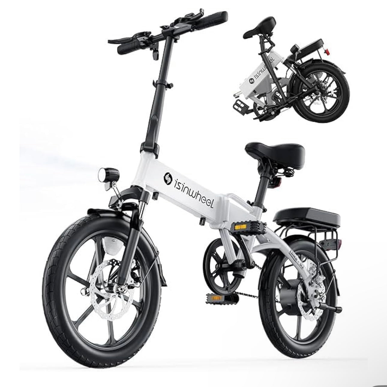 isinwheel U3 Electric Bike for Adults, Peak 750W Folding Ebike Upto 72Km & 30Km/h, 3A Fast Charger for 36V 7.8Ah Battery, Commuting Bike with Rear Seat & Front Suspension