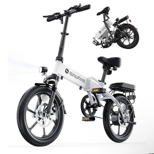 isinwheel U3 Electric Bike for Adults, Peak 750W Folding Ebike Upto 72Km & 30Km/h, 3A Fast Charger for 36V 7.8Ah Battery, Commuting Bike with Rear Seat & Front Suspension