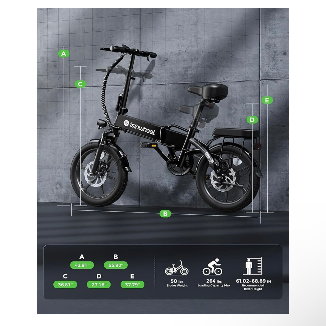 isinwheel U3 Electric Bike for Adults, Peak 750W Folding Ebike Upto 72Km & 30Km/h, 3A Fast Charger for 36V 7.8Ah Battery, Commuting Bike with Rear Seat & Front Suspension
