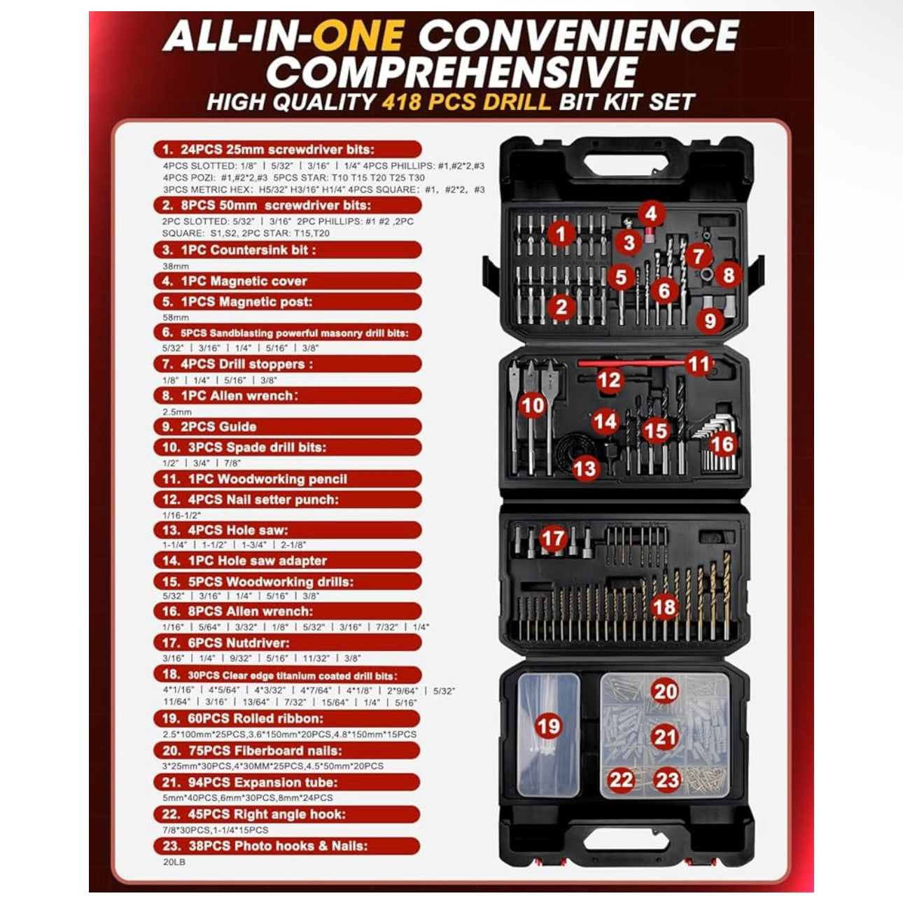 Drill Bit Set 418 PCS Drill Bits NO.XNX1526