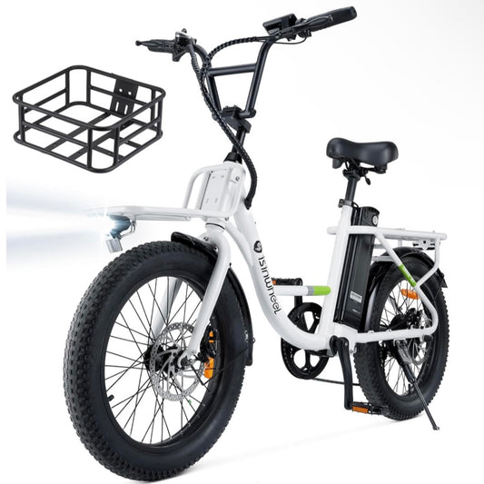 isinwheel U7 Adults Electric Cargo Bike with Basket(500W Motor/ 80KM Range/ 32KM/h Top Speed/20"×3.0 Fat Tire/48V 10.4h/UL2849 & CFR1512 Certified/USB Charing Port)