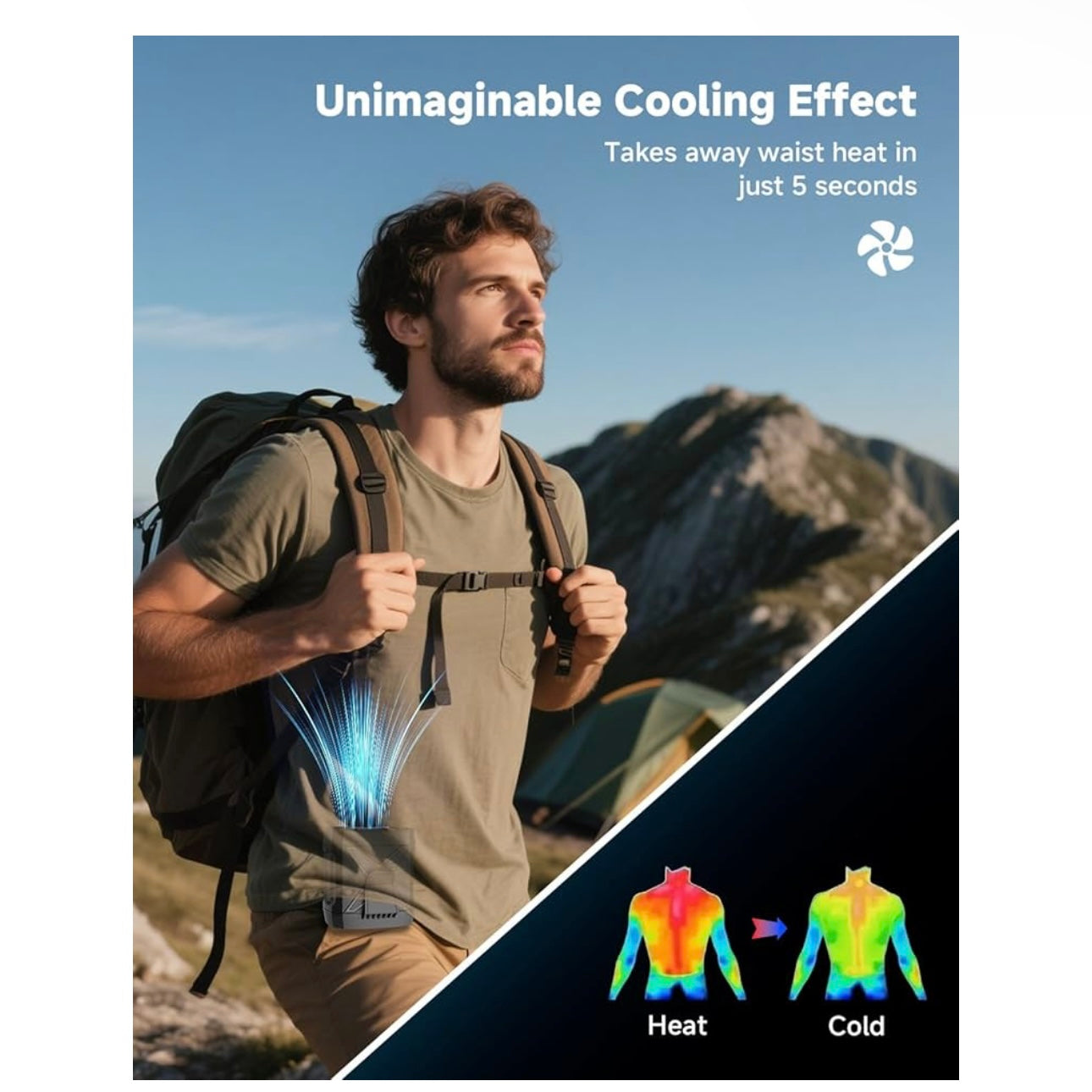 Portable Fan Rechargeable,4 Speeds Strong Airflow Small Fan Waist,Battery Powered Mini Fan Handheld,Neck Fan for Travel Camping Outdoor Jobsite,Personal Fan Wearable-Black with Bracket