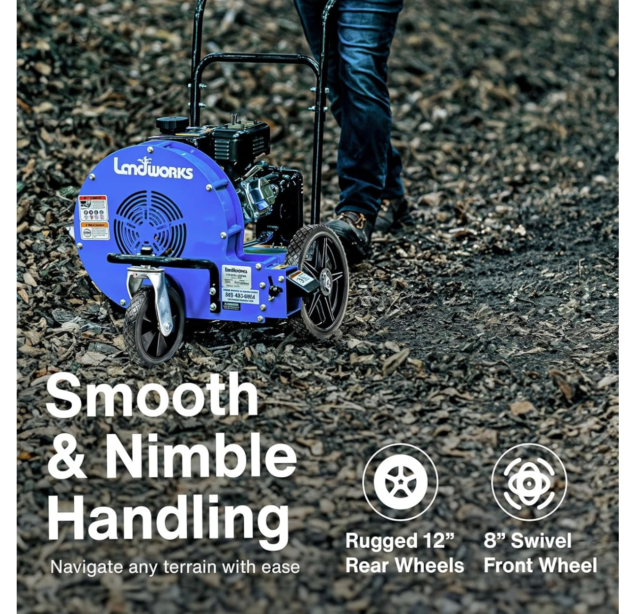 Landworks Leaf Blower Wheeled Walk Behind Jet Sweep Manual-Propelled Powerful 7HP 4 Stroke OHV Motor Output Wind Force of 150 MPH / 1270 CFM at 3600RPM