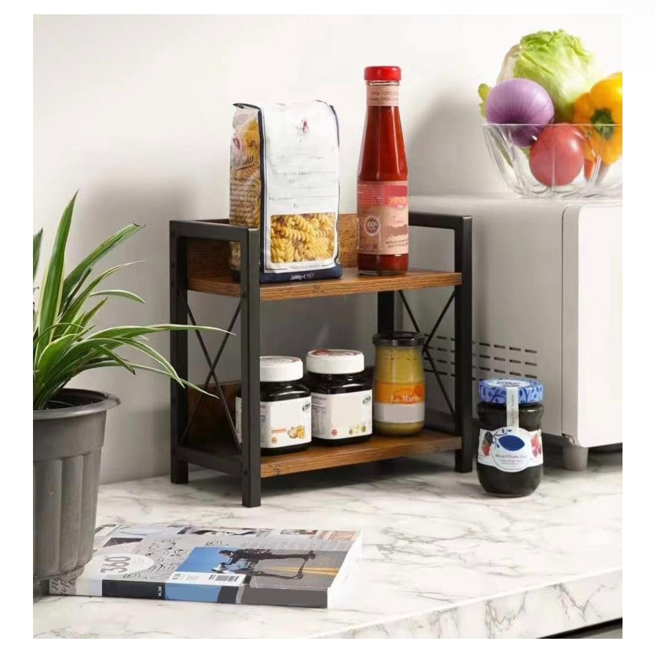 2 Tier Shelf Kitchen Counter Organizer Brown