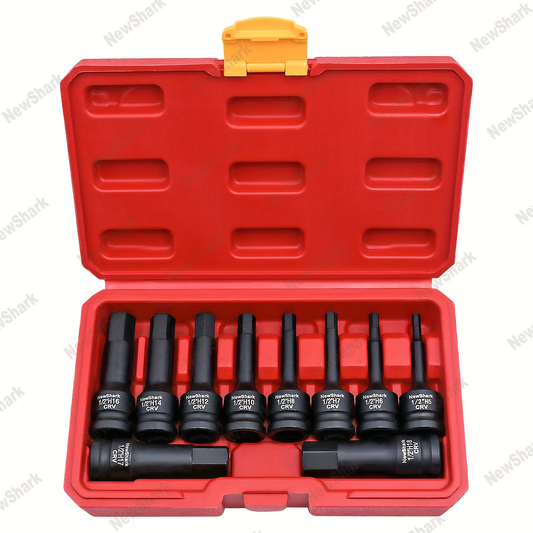 1/2" Drive Impact Socket Hex Bits | 10pcs SAE Set Standard Long Air Allen Driver