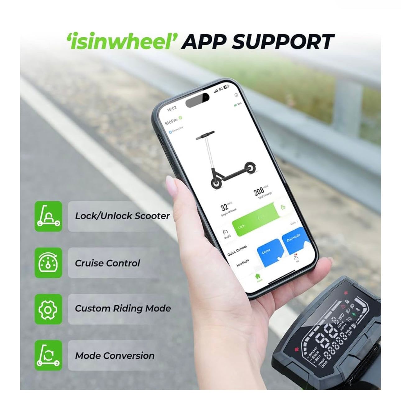 isinwheel Electric Scooter for Adults, 1000W Motor for 45 KM/H Top Speed, E-Scooter up to 40-51KM PAS Range