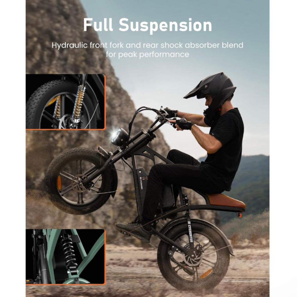 CYCROWN CycHunter Electric Bike for Adults (1000W Motor/ 190KM Range/ 45KM/H Top Speed/ 7 Speed Gearing/ Full Suspension/ Dual 48V 26Ah Batteries)