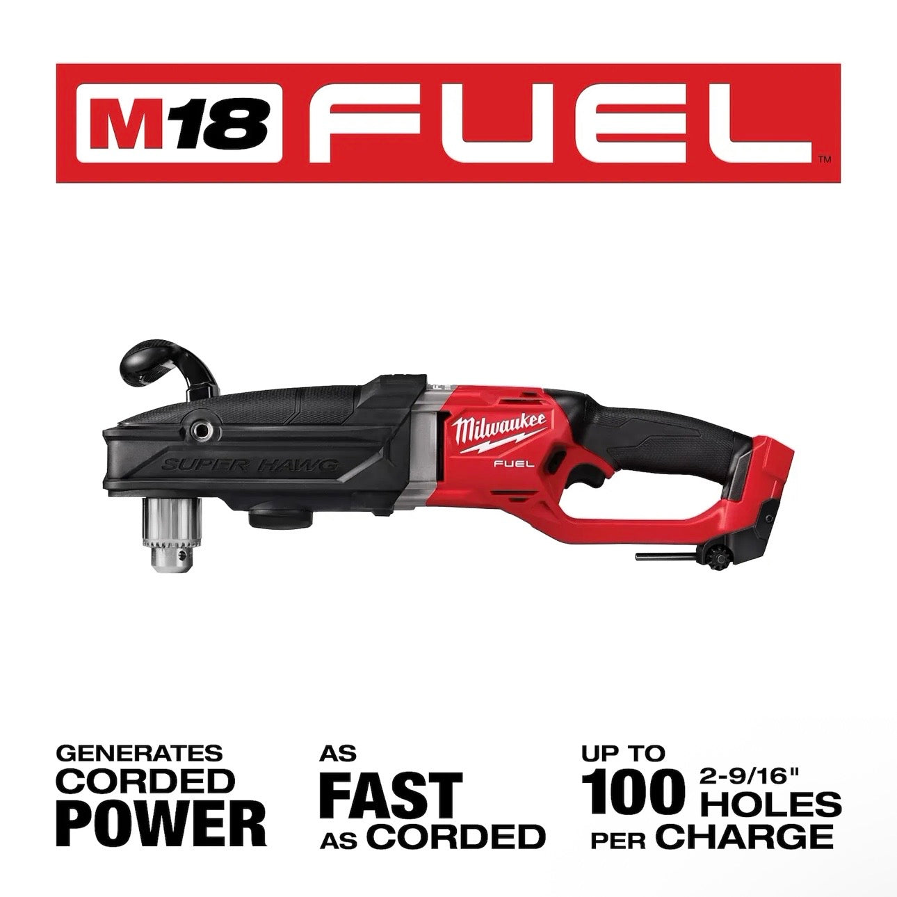 Used Millwaukee 2809-20 M18 FUEL SUPER HAWG 1/2" Right Angle Drill Tool Only