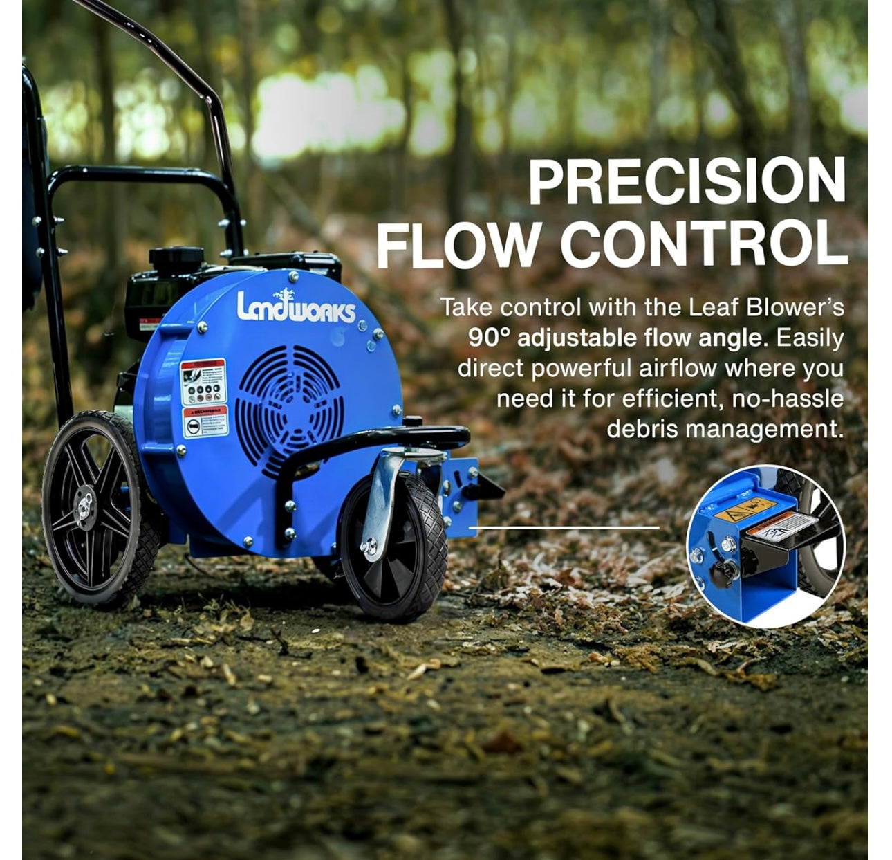Landworks Leaf Blower Wheeled Walk Behind Jet Sweep Manual-Propelled Powerful 7HP 4 Stroke OHV Motor Output Wind Force of 150 MPH / 1270 CFM at 3600RPM