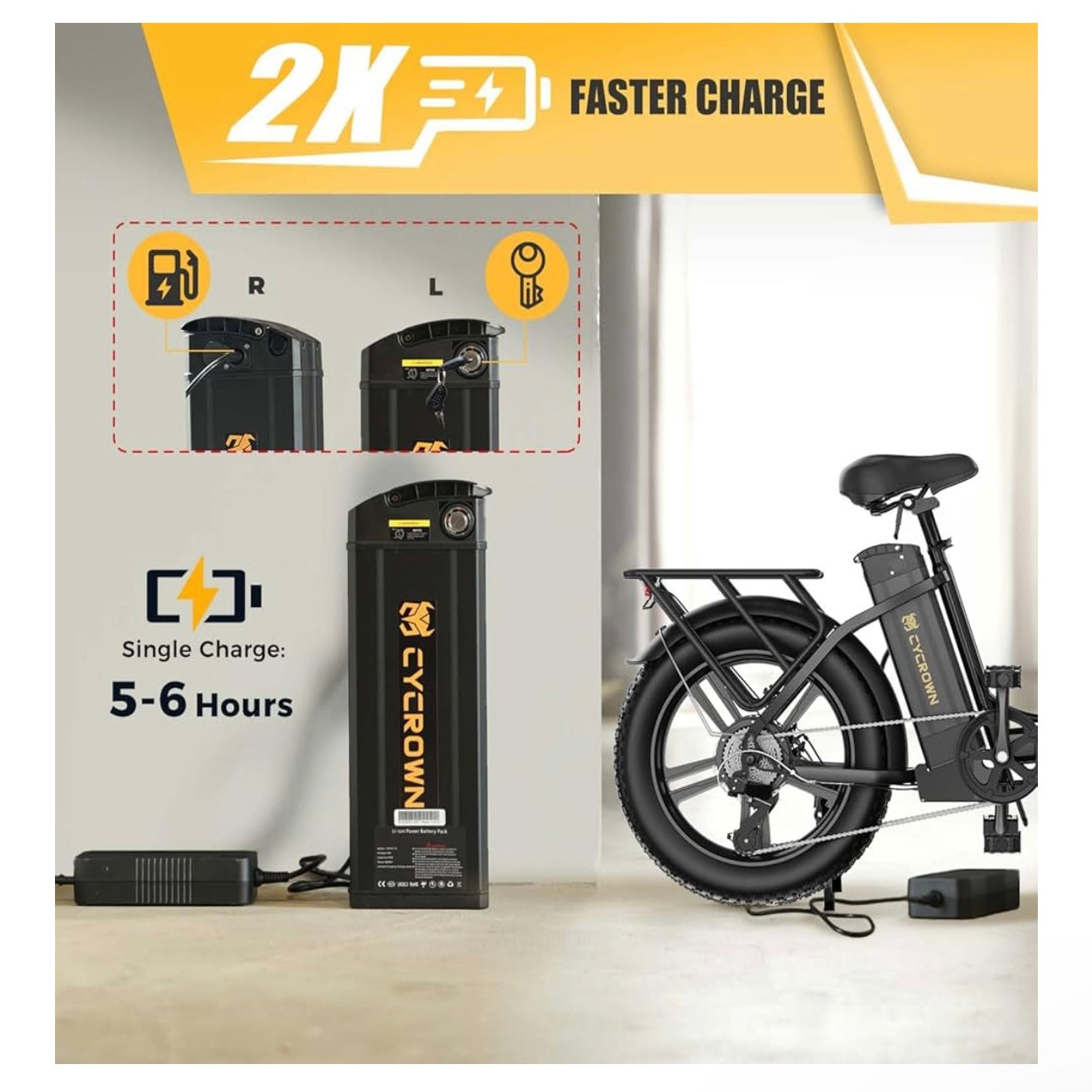 CYCROWN CycFree-MAX Electric Bike for Adults 120KM, 20"*4.0 Fat Tire Ebike Peak 1500W 32KMH, 48V/20Ah Removable Battery, Folding Electric Bicycle with 7-Speed-SIS, Full Suspension for Commuting