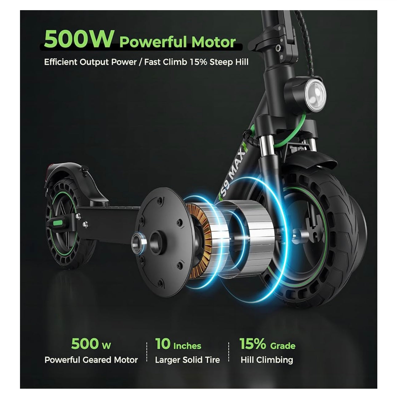 isinwheel Electric Scooter,800W Peak Motor Electric Scooter Adult, 30km/h 35km Max Range