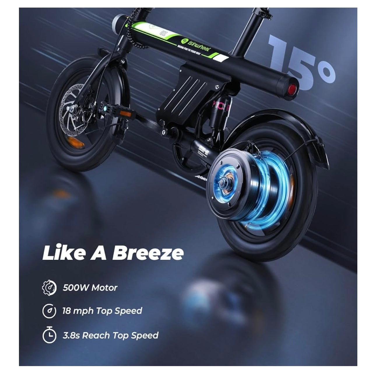 isinwheel U1 Commuter Adults Electric Bike (500W Motor/40KM/32KM/h Top Speed - UL 2849 & CFR1512 - Dual Disc Brakes - 7.8Ah Battery - Center Suspension )